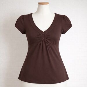 Vintage Mixit Womens Y2K Babydoll Top Size M Brown Coquette Cottagecore